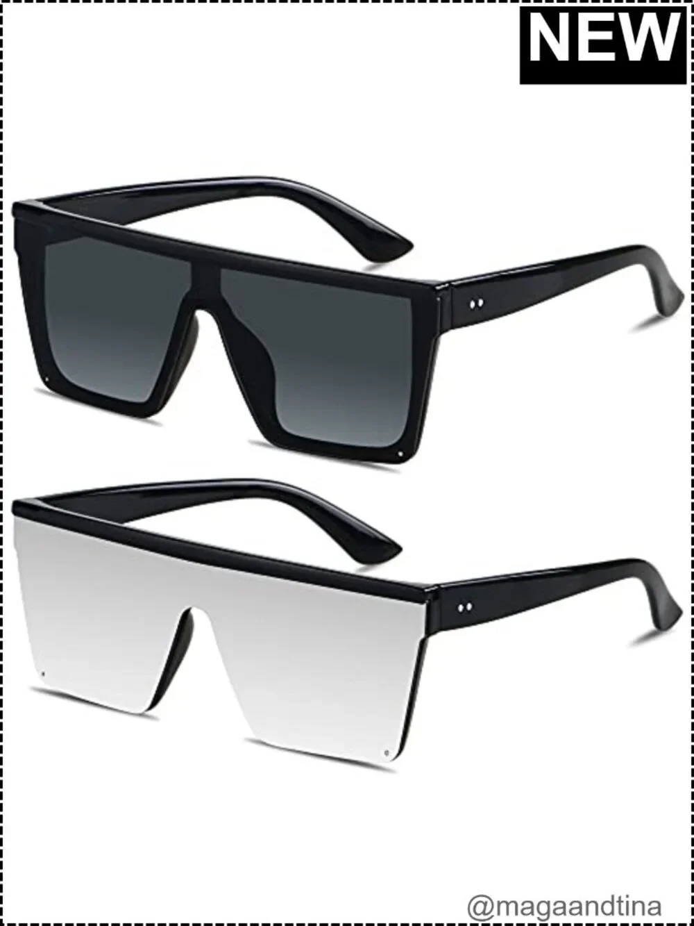 Oversized Square Flat Top Shield Sunglasses, UV Protection